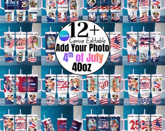 4th of July 40oz Tumbler Wrap Bundle | Patriotic USA Photo Tumbler Designs | America 250th Anniversary 1776-2026 | Canva Editable Template
