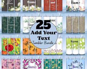 25 personalisierte Blumenbecher, Floral fügen Sie Ihren Namen Becher, Floral Becher 20 Unzen Skinny Tumbler PNG-Datei Bunte Blumen und Schmetterling png