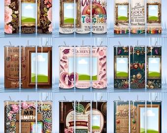 Teacher Photo Tumbler Bundle, 20 oz Skinny Tumbler Wrap Add Your Photo & Name Sublimation Template, Canva Editable Back To School Tumbler