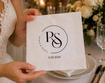 Monogram Wedding Napkins, White Cocktail Napkin, Wedding Reception, Custom Napkins, Engagement Party Decor, Wedding Logo