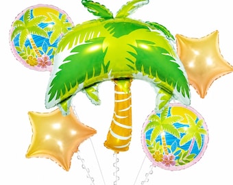 5pcs / Set Palmier tropical Noix de coco Ballon d'aluminium Summer Beach Party Décorations hawaïennes Fournitures