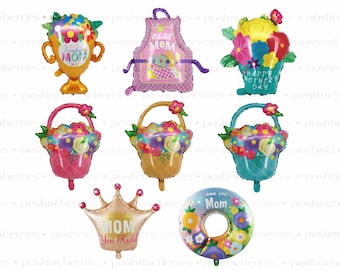 Conjunto de balões metalizados para o Dia das Mães, pacote de balões florais para mães, balão em formato de coroa, decoração para festa do Dia das Mães