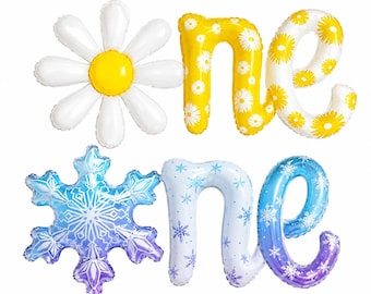 Een ballonset, madeliefje en sneeuwvlok eerste verjaardagsballonnen, bloemen ONE ballondecor, winter ONE ballonset, decoraties voor verjaardagsfeestjes