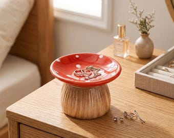 Mushroom Jewelry Dish with Lid | Ceramic Ring Holder Set of 2