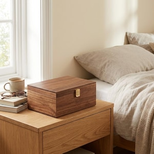 Acacia Wood Keepsake Box Hinged Lid Memory Storage Box Picture Letters