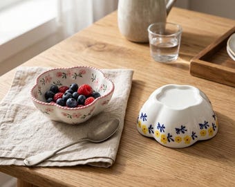 Ceramic Floral Bowls Set of 2 | Small Flower Candy & Dessert Dishes