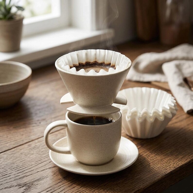 Pour Over Coffee Maker Set | Ceramic Mug, Saucer & Dripper With 50 ...