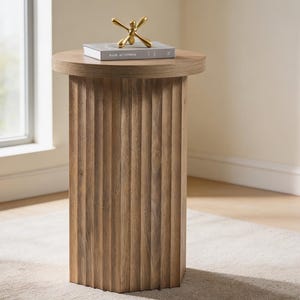 Fluted End Table Hexagonal Base Wooden Side Table Modern Farmhouse Nightstand