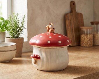 Mushroom Ceramic Bowl with Lid | Cute Hand-Glazed Soup & Salad Bowl