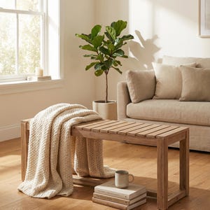 31" Farmhouse Solid Wood Bench Line Pattern Splicing Entryway Narrow Rustic Decor