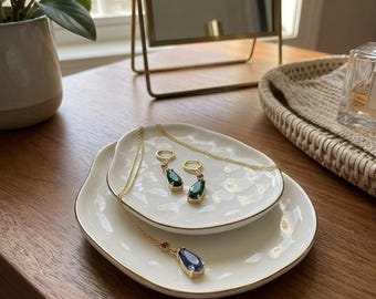 Ceramic Jewelry Tray Set of 2 | Ring Dish & Trinket Holder with Gift Box