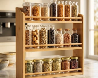 3 Tier Bamboo Spice Rack Organizer Kitchen Counter Wall Mount Storage