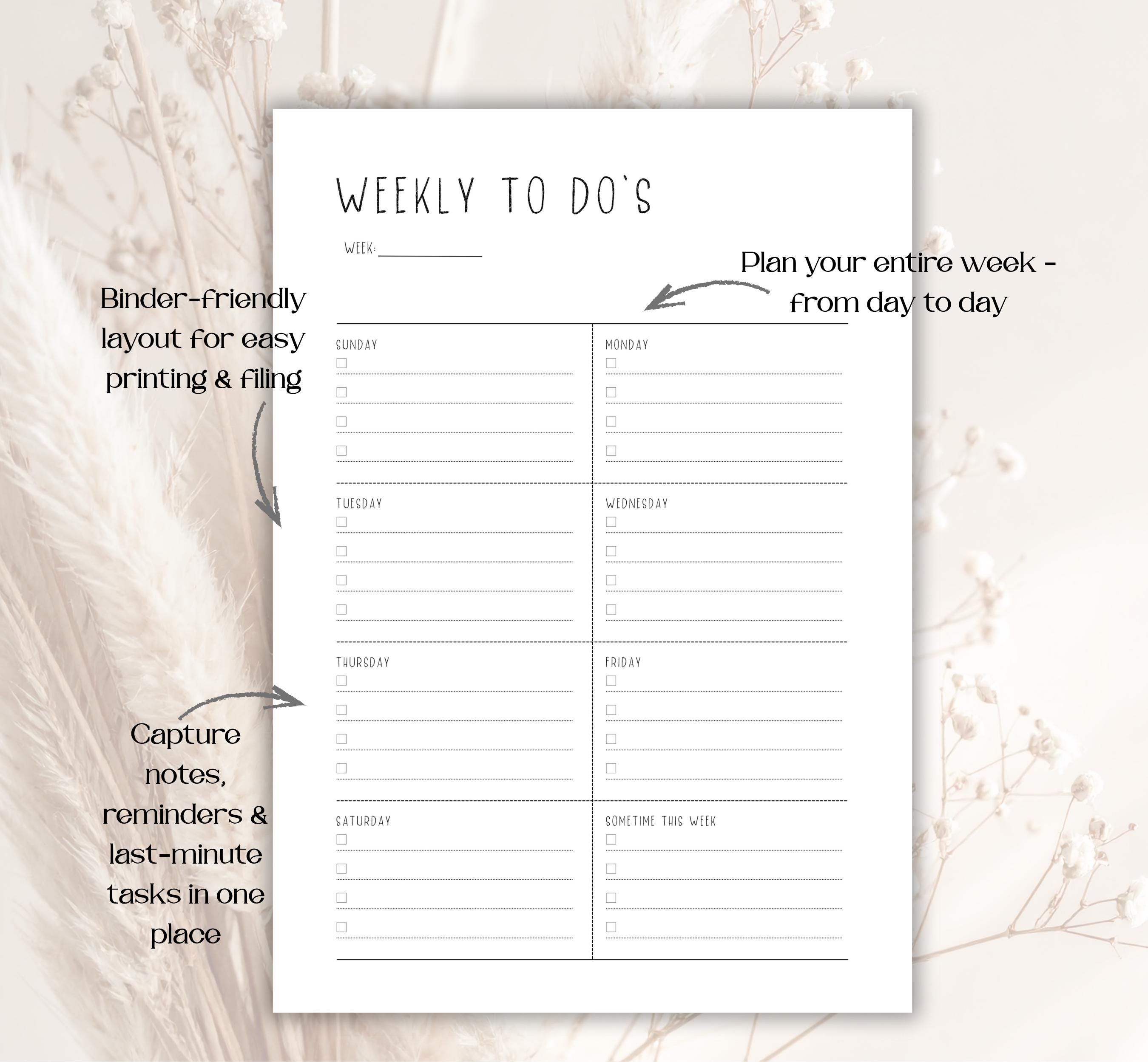 Weekly Planner Printable Undated Weekly to Do List Minimalist Weekly ...