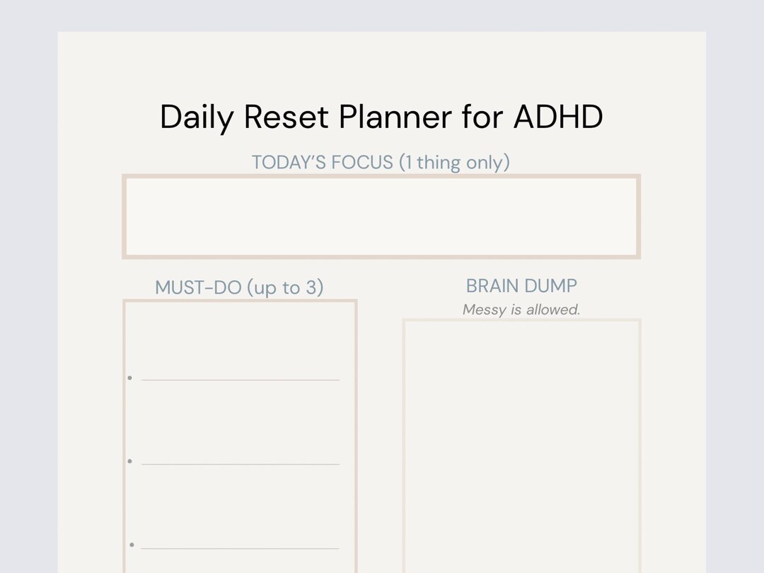 ADHD Daily Reset Planner Printable | Focus & Brain Dump Page | Instant ...