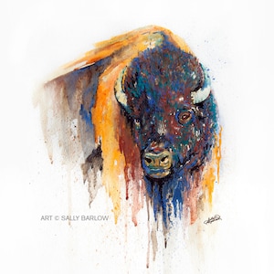 Bison Watercolor Painting American Buffalo Wall Decor I Art Print, Ready to Hang Canvas or Metal I Available in Large I Wildlife Art
