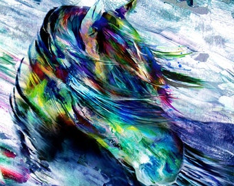 Colorful Abstract Horse Mixed Media Painting Wall Decor Art Print, Ready to Hang Canvas, or Metal I Available in Large I Contemporary Art