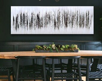 ORIGINAL Abstract Aspen Panoramic Painting I Textured Black & White Monochromatic Mixed Media Art