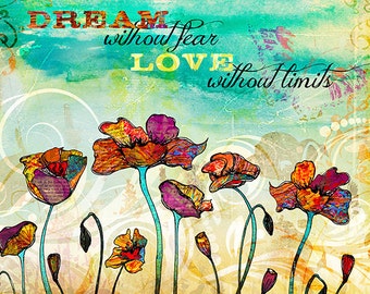 Whimsical Poppies Illustration Mixed Media Canvas Gallery Wrap