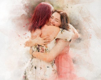 Mothers Day Gift  I Custom Watercolor Painting Portrait I Custom Gift for Mom I Personalized gift I Canvas or Digital Download