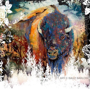 Bison Wall Art, American Buffalo Print, Rustic Wildlife Decor, Western Art Print, Mixed Media Artwork