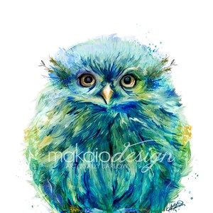 Adorable Owl Painting &quot;Fiji&quot; Mixed Media Wall Decor Art Canvas Gallery Wrap