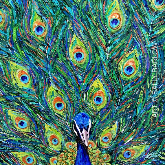 Bold and Vibrant Peacock Panting Art Print or Gallery Canvas | Etsy