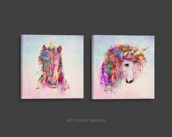 Gorgeous Unicorn Painting Mixed Media Canvas Gallery Wrap Set