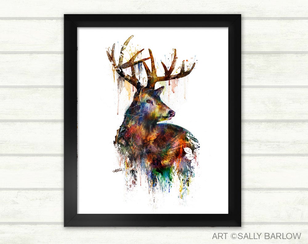 Deer Stag Painting Mixed Media Watercolor Double Exposure - Etsy UK
