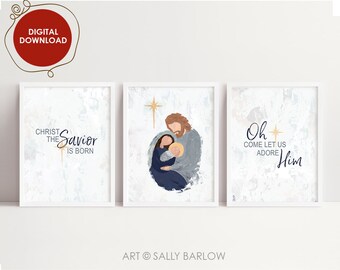 Gallery Set of 3 Nativity Christmas Art | Printable Home Decor | Christmas Wall Art Print