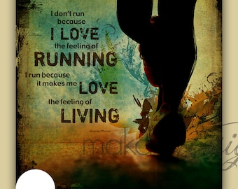 Run Wall Art Print, Motivational Running Quote, Bold Fitness Decor, Mixed Media Workout Poster, Inspirational Gift for Runners