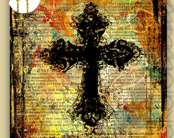 Bible Verse Cross Art, Orange Cross Art, Christian Art Canvas Gallery Wrap