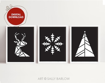 Gallery Set of 3 Modern Christmas Prints | Printable Home Decor | Modern Christmas Wall Art