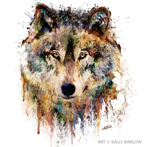 Colorful Wolf Wall Art, Mixed Media Wolf Print, Bold Animal Painting, Wildlife Decor, Vibrant Nature Artwork
