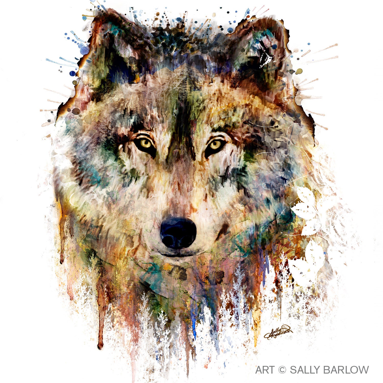 Colorful Wolf Painting Mixed Media Painting Wall Decor I Art Print