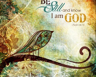 Whimsical Bird Illustration with Be Still and Know Scripture