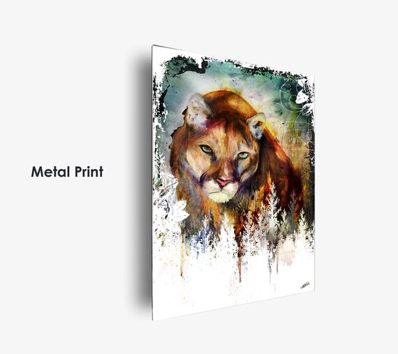 Puma Mountain Lion Cougar Mixed Media Painting Wall Decor I Art