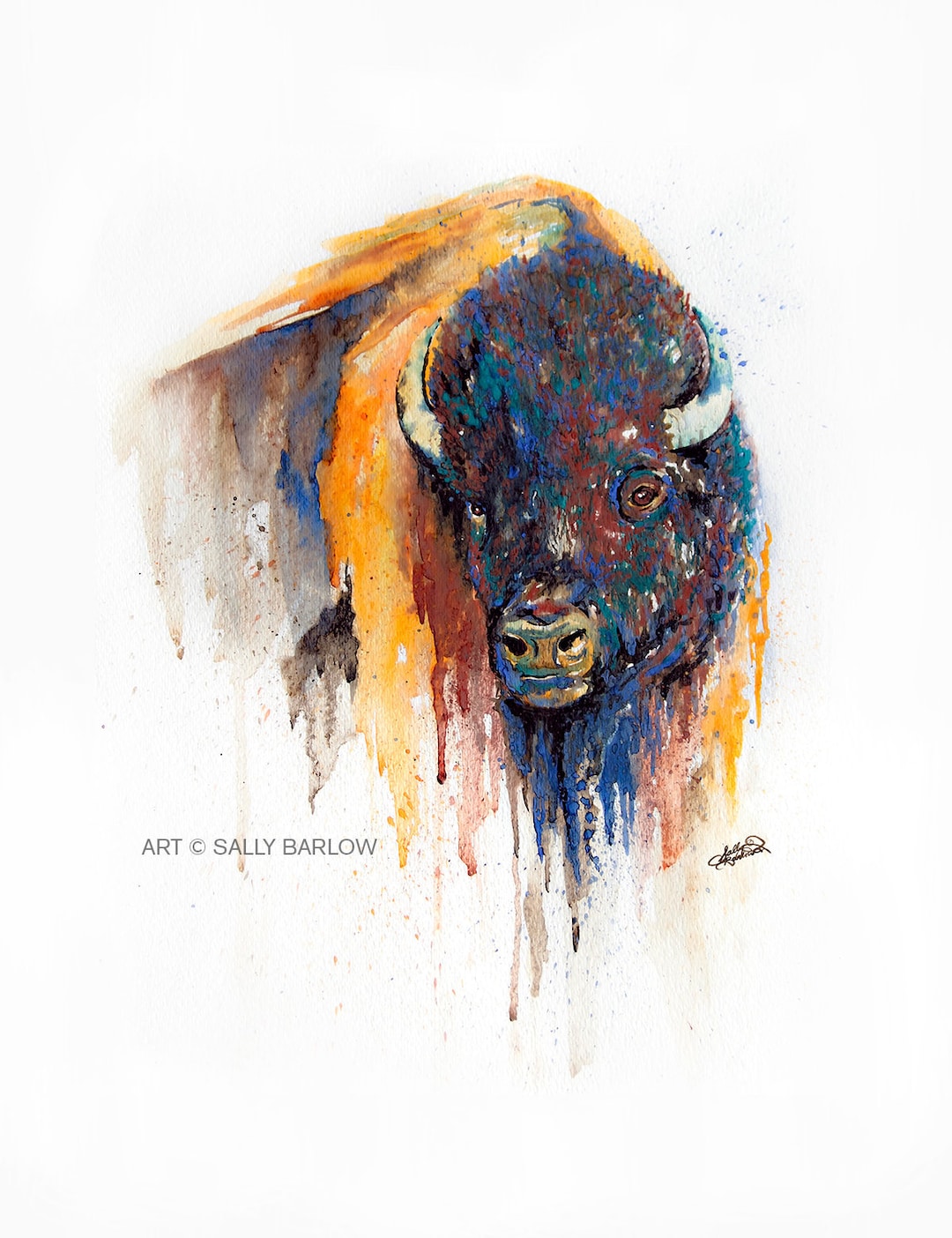 Bison Watercolor Painting American Buffalo Wall Decor I Art Print ...