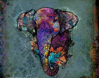 Unique & Trendy Colorful Elephant Art whimsical colorful art on canvas