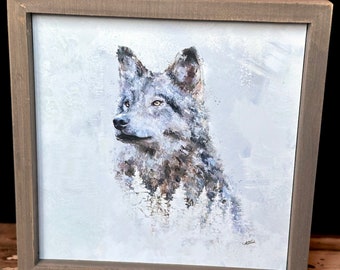 10x10 Wood Framed Modern Wolf Art