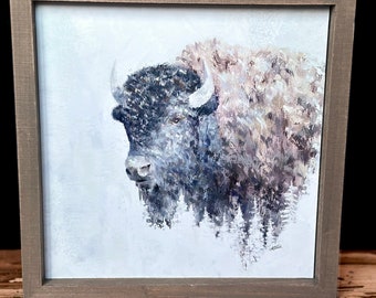 10x10 Wood Framed American Buffalo Bison Art