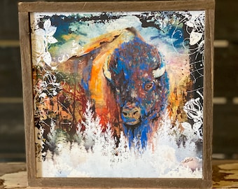8" x 8" Rustic Wood Untamed Terrain Buffalo