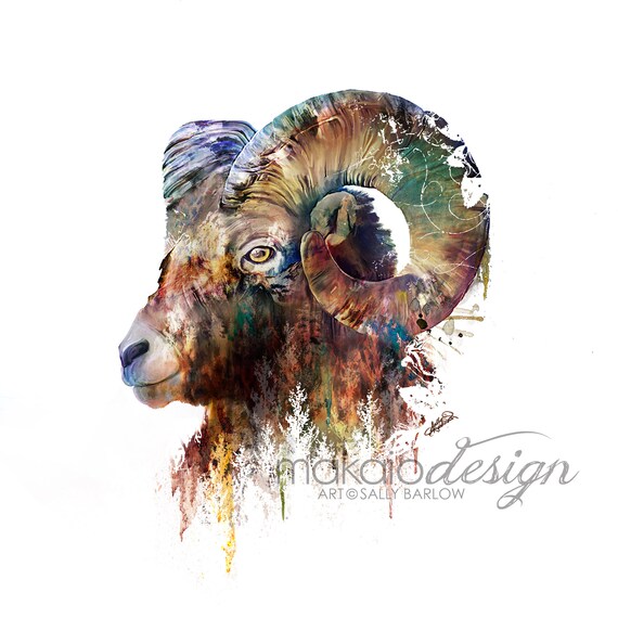Colorful Bighorn Sheep Painting Mixed Media Painting Print