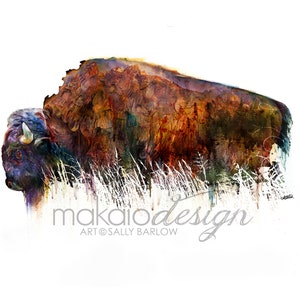 Grand Tetons Bison American Buffalo Buffalo Mixed Media Watercolor Painting Double Exposure Landscape Wall Decor Art Print I Canvas I Metal