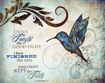 Hummingbird Scripture Mixed Media Art Illustration Painting Print, Canvas, or Metal
