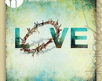 Crown of Thorns Wall Art, Christian Cross Decor, He is Risen Print, Love and Sacrifice Art, Mixed Media Faith Artwork