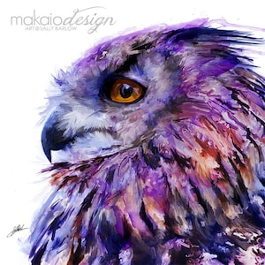 Eurasian Owl Art Painting Mixed Media Painting Wall Decor I Art Print, Ready to Hang Canvas, or Metal I Available in Large I Animal Art