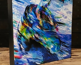 8" Stormchaser Modern Horse Art on Wood Block
