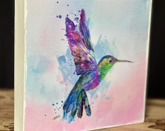 Hummingbird Artwork Block ~ 7.75" Square