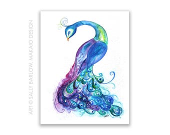 8x10 Art Print ~ Watercolor Peacock
