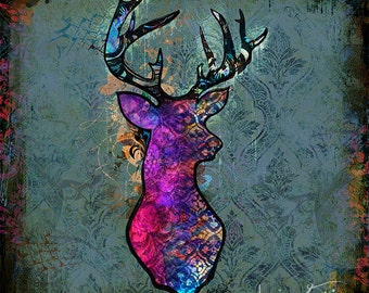 Deer Art Unique & Trendy Colorful  whimsical art on canvas